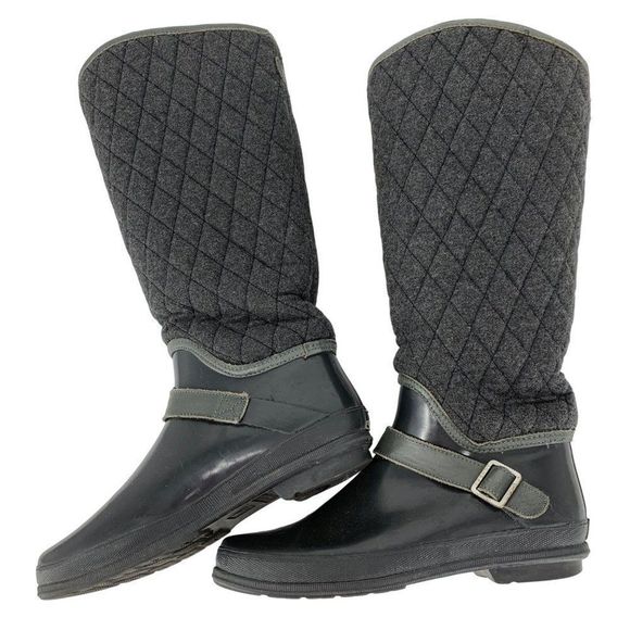 Women Sperry Top Sider Tall Quilt Rubber Riding Boots Size 8 Lined Gray GUC 3810 - Picture 1 of 11